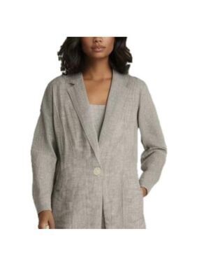 Addition Elle Blazer Women’s Size 16 Brown Taupe Linen Blend Relaxed Jacket